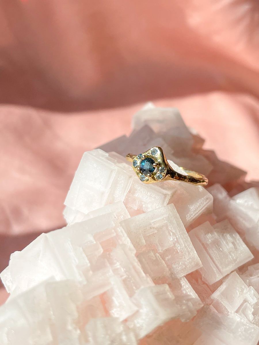 Blue Sapphire Aquamarine Halo Ring