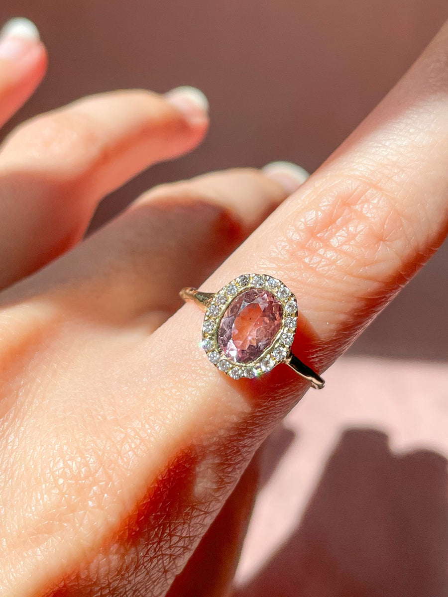 Pink Tourmaline Halo Ring
