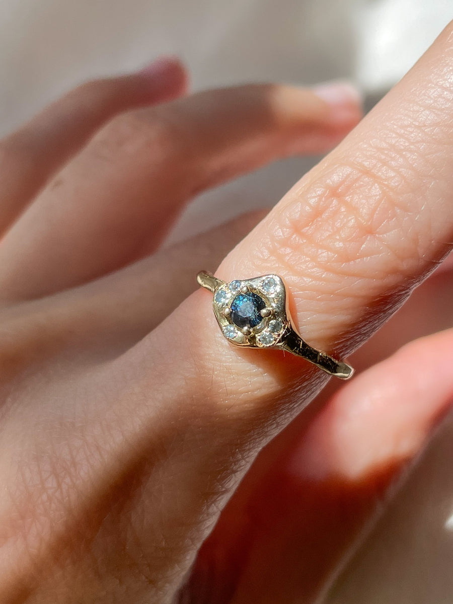 Blue Sapphire Aquamarine Halo Ring