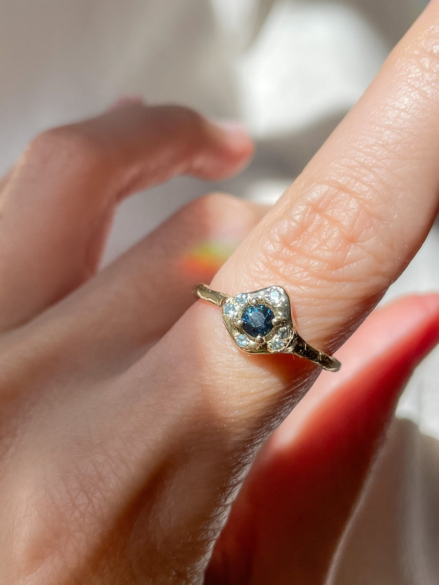 Blue Sapphire Aquamarine Halo Ring