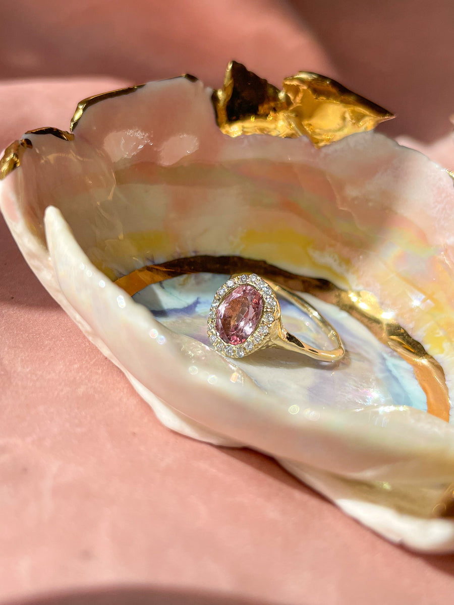 Pink Tourmaline Halo Ring