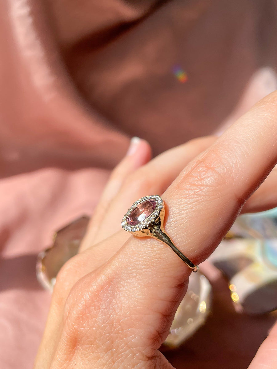 Pink Tourmaline Halo Ring
