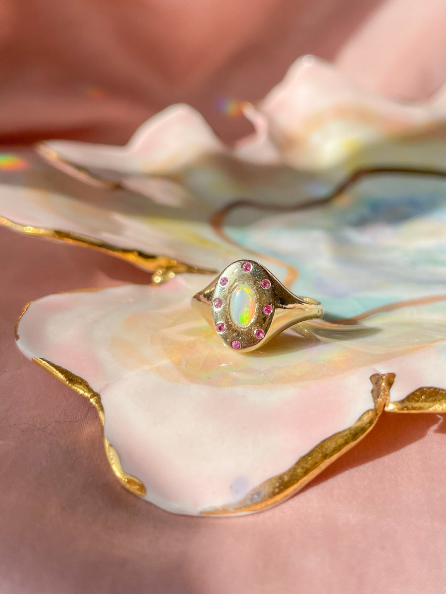 Opal Halo Signet Ring