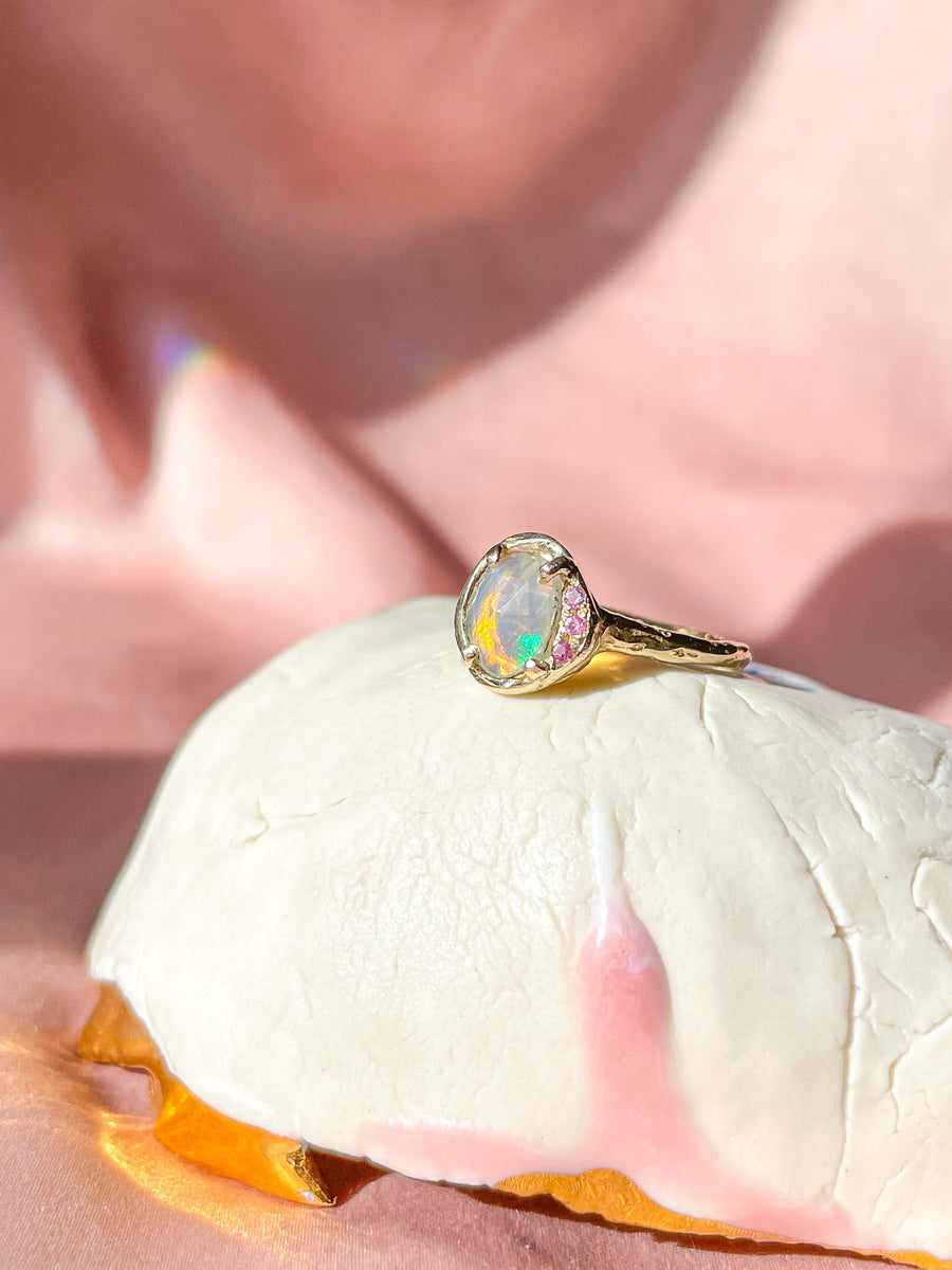 Cosmic Confetti Pink Opal Solitaire Ring