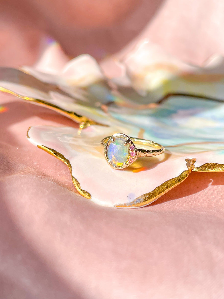 Cosmic Confetti Pink Opal Solitaire Ring