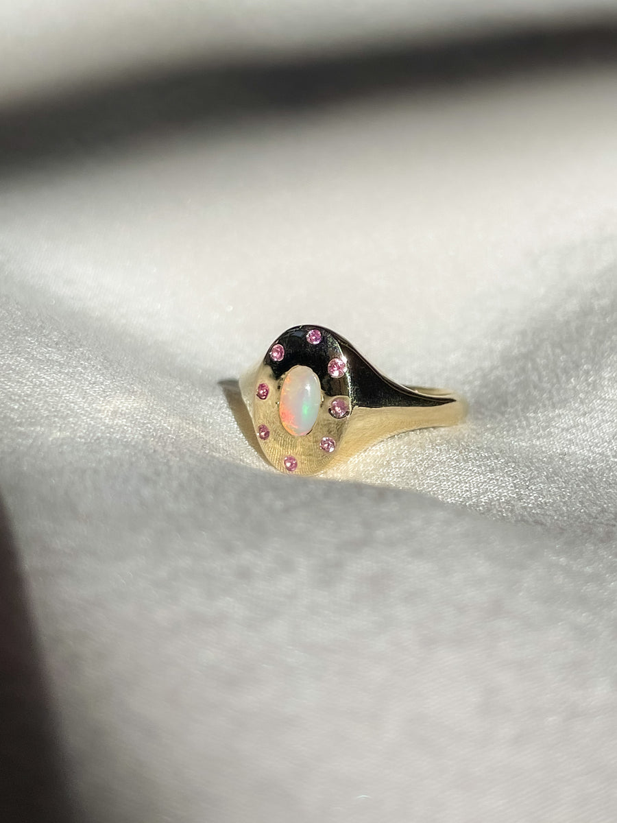Opal Halo Signet Ring